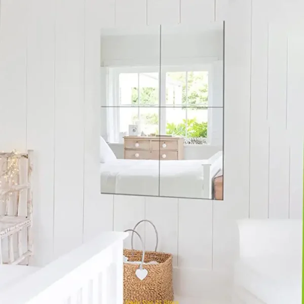 4pcs Acrylic Mirror Sheets Flexible Non Glass Mirror Tiles with 16pcs Adhesive Stickers for Home Wall Decor 3