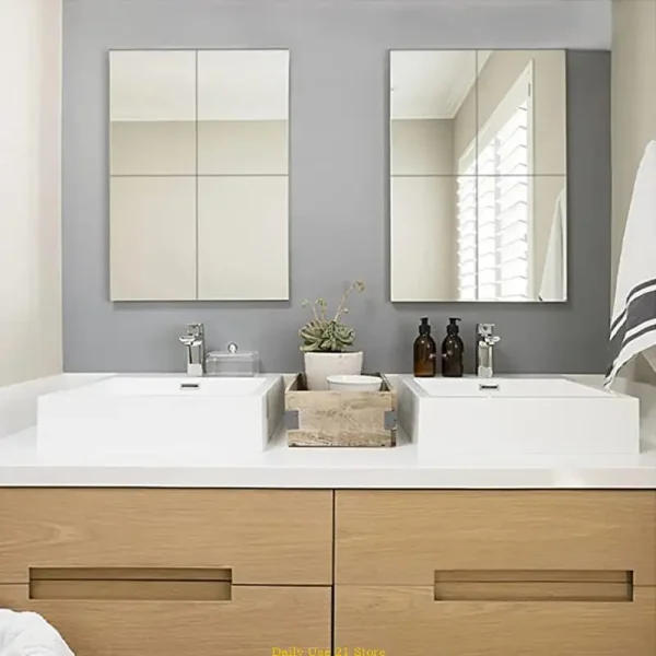 4pcs Acrylic Mirror Sheets Flexible Non Glass Mirror Tiles with 16pcs Adhesive Stickers for Home Wall Decor 4