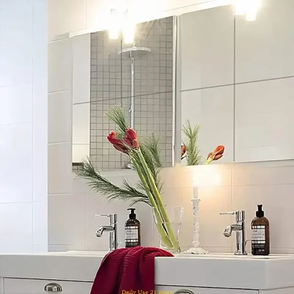 4pcs Acrylic Mirror Sheets Flexible Non Glass Mirror Tiles with 16pcs Adhesive Stickers for Home Wall Decor 5