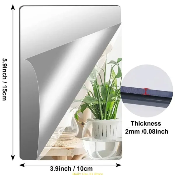 4pcs Acrylic Mirror Sheets Flexible Non Glass Mirror Tiles with 16pcs Adhesive Stickers for Home Wall Decor 6