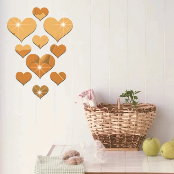 10Pcs/Set Durable Love Heart Stickers Wall Sticker Mirror Mural 3D Decal Simple DIY Decorative Removable Paster Home Decoration 2