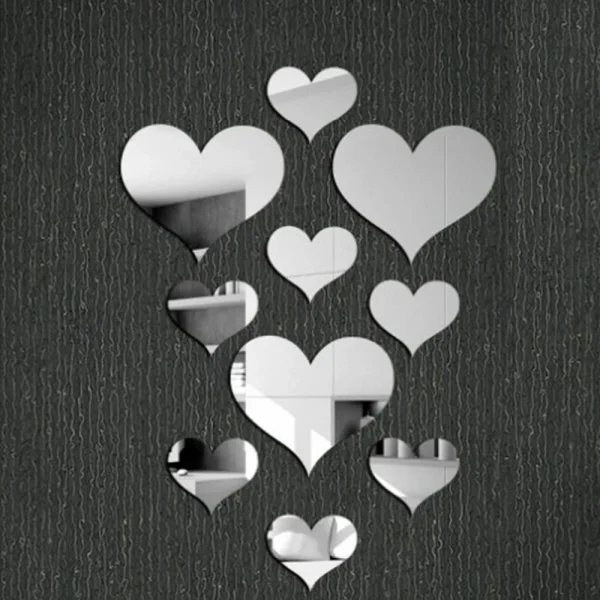 10Pcs/Set Durable Love Heart Stickers Wall Sticker Mirror Mural 3D Decal Simple DIY Decorative Removable Paster Home Decoration 4
