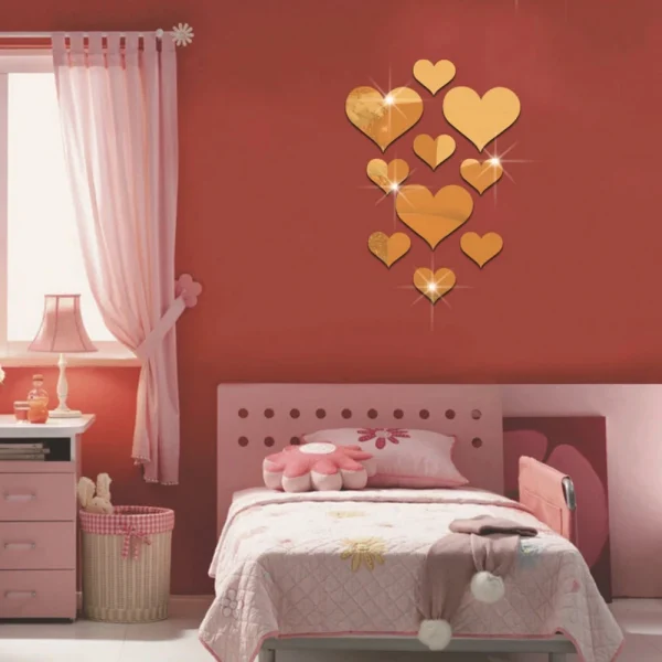 10Pcs/Set Durable Love Heart Stickers Wall Sticker Mirror Mural 3D Decal Simple DIY Decorative Removable Paster Home Decoration 5