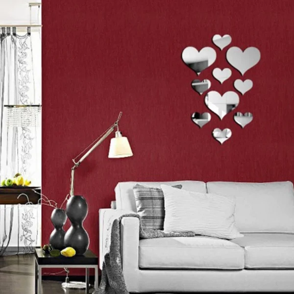10Pcs/Set Durable Love Heart Stickers Wall Sticker Mirror Mural 3D Decal Simple DIY Decorative Removable Paster Home Decoration 6