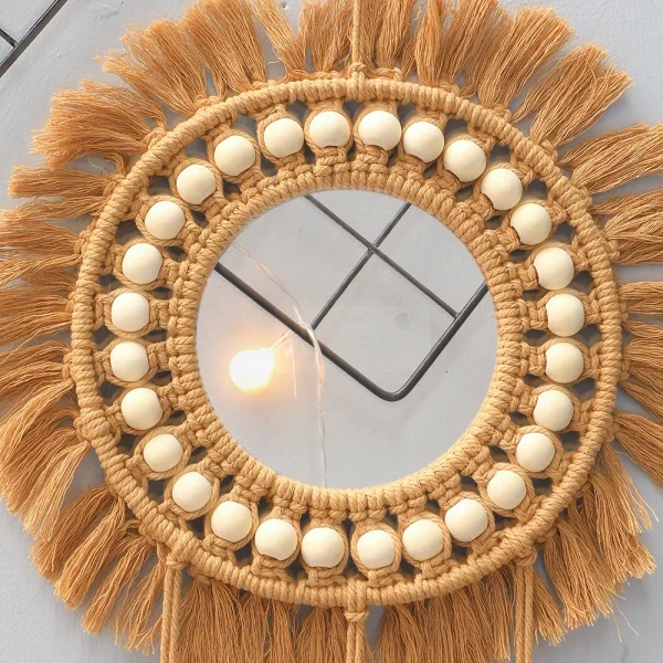 Round Wall Mirrors Room Decor Hand Woven Decorative Mirror Wall Hanging Mirror for Apartment Living Room Bedroom Home Decoration 3