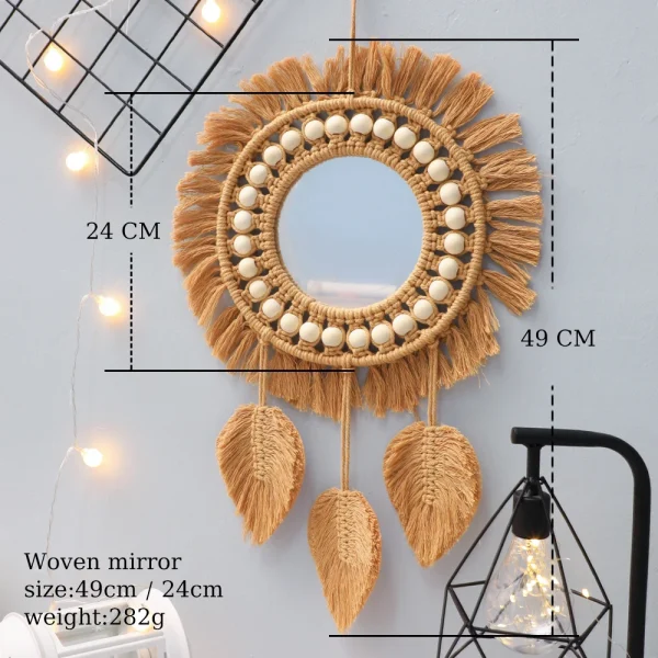 Round Wall Mirrors Room Decor Hand Woven Decorative Mirror Wall Hanging Mirror for Apartment Living Room Bedroom Home Decoration 5