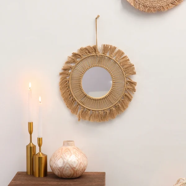Round Wall Mirrors Room Decor Hand Woven Decorative Mirror Wall Hanging Mirror for Apartment Living Room Bedroom Home Decoration 6
