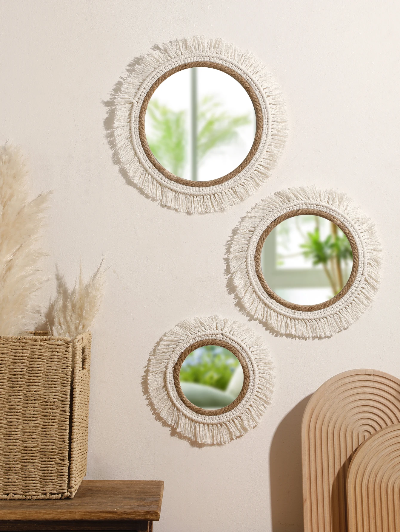 Boho Hand Woven Wall Hanging Tapestry Home Decorative Mirrors Nordic Wall Mirrors Decoration Bedroom Living Room Crafts Decor 1