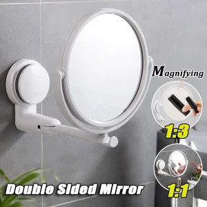 360° Swivel Folding Cosmetic Mirror No Punch Magnifying Mirror Bathroom Mirror Wall Mounted Shaving Mirror HD Cosmetic Mirror 1