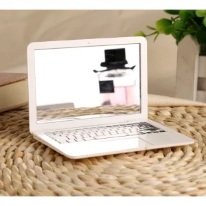 1Pc Exquisite MacBook Shaped Design Mirror Notebook Macbook Silver White Cosmetic Mirror Portable And Compact Makeup Mirror 1