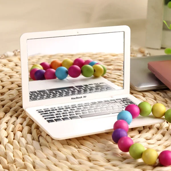 1Pc Exquisite MacBook Shaped Design Mirror Notebook Macbook Silver White Cosmetic Mirror Portable And Compact Makeup Mirror 2