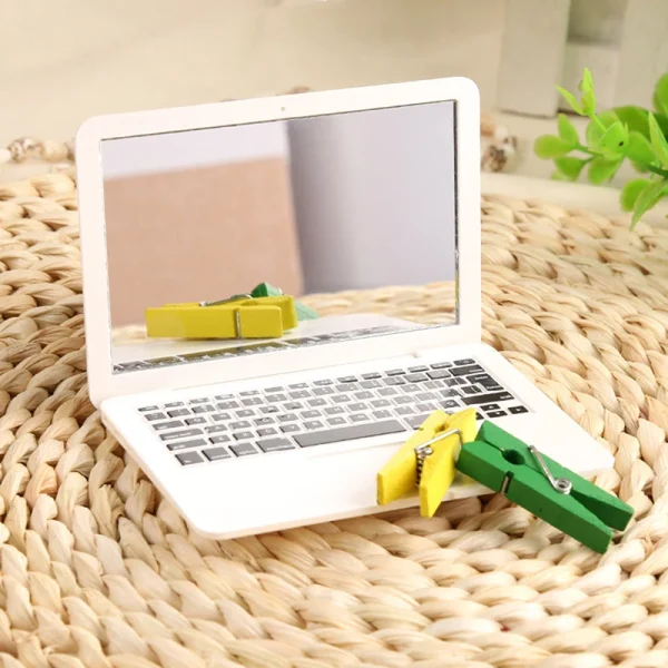 1Pc Exquisite MacBook Shaped Design Mirror Notebook Macbook Silver White Cosmetic Mirror Portable And Compact Makeup Mirror 4