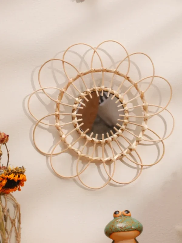 Handmade Wall Mirror Sun Flower Art Wall Hanging Decorative Mirror Room Decors Aesthetic for Bedroom Living Room Wall Decor Gift 1