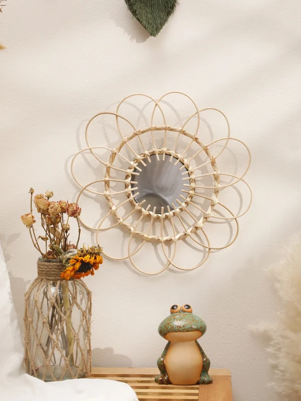 Handmade Wall Mirror Sun Flower Art Wall Hanging Decorative Mirror Room Decors Aesthetic for Bedroom Living Room Wall Decor Gift 2