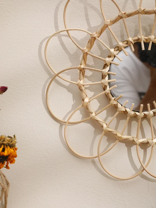 Handmade Wall Mirror Sun Flower Art Wall Hanging Decorative Mirror Room Decors Aesthetic for Bedroom Living Room Wall Decor Gift 4