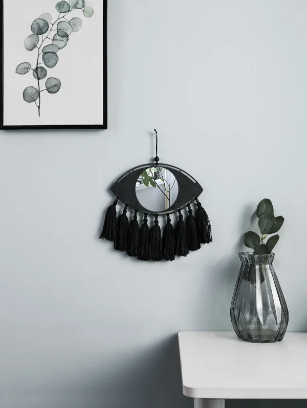 Macrame Mirror Black Evil Eye Decorative Mirrors Handmade Boho Home Decoration Tassels Aesthetic Room Decor Home Ornament Gift 1