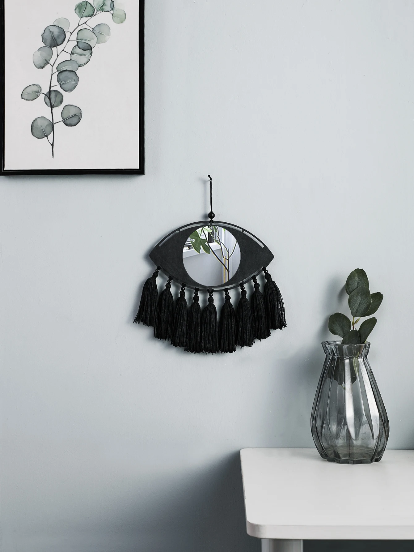 Macrame Mirror Black Evil Eye Decorative Mirrors Handmade Boho Home Decoration Tassels Aesthetic Room Decor Home Ornament Gift 1