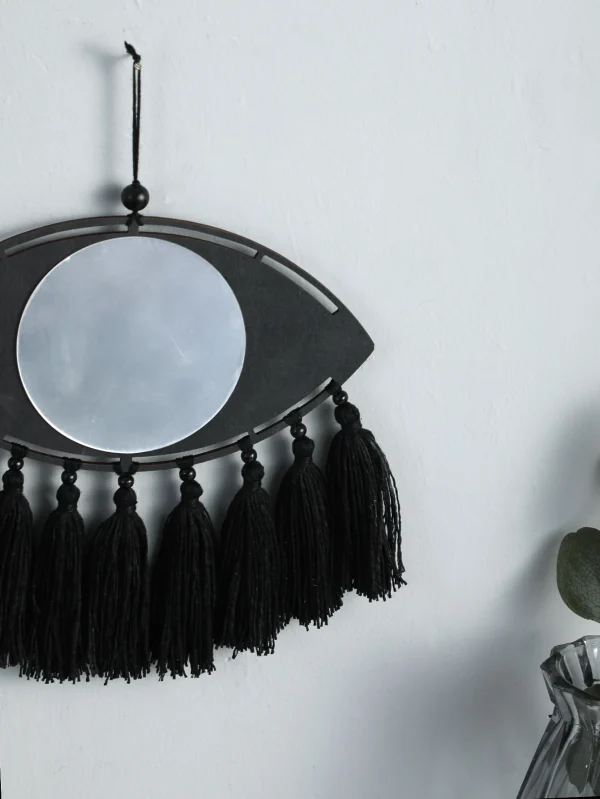 Macrame Mirror Black Evil Eye Decorative Mirrors Handmade Boho Home Decoration Tassels Aesthetic Room Decor Home Ornament Gift 2