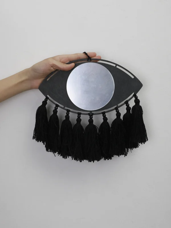 Macrame Mirror Black Evil Eye Decorative Mirrors Handmade Boho Home Decoration Tassels Aesthetic Room Decor Home Ornament Gift 3