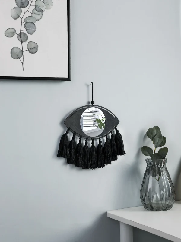 Macrame Mirror Black Evil Eye Decorative Mirrors Handmade Boho Home Decoration Tassels Aesthetic Room Decor Home Ornament Gift 4