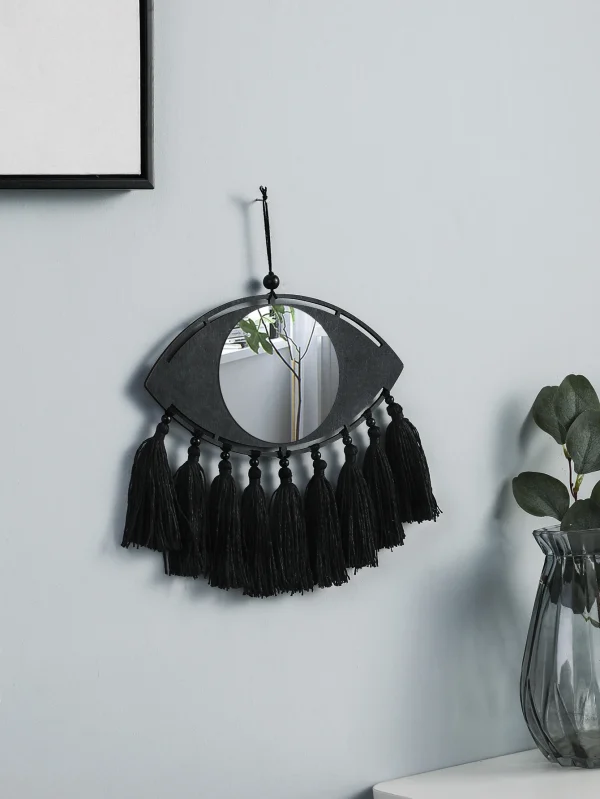 Macrame Mirror Black Evil Eye Decorative Mirrors Handmade Boho Home Decoration Tassels Aesthetic Room Decor Home Ornament Gift 6