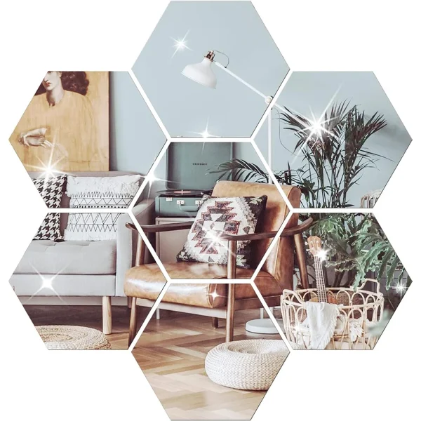 6/12pcs 3D Mirror Wall Sticker Hexagon Decal Home Decor DIY Self-adhesive Mirror Decor Stickers Art Wall Decoration 126mm Large 1