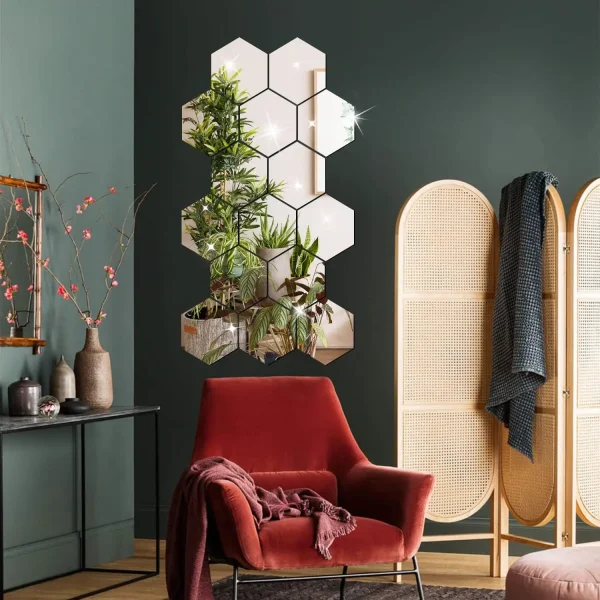 6/12pcs 3D Mirror Wall Sticker Hexagon Decal Home Decor DIY Self-adhesive Mirror Decor Stickers Art Wall Decoration 126mm Large 2