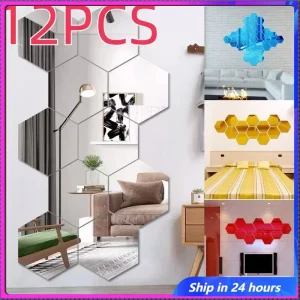 12Pcs Hexagon Acrylic Mirror Wall Stickers Home Decor DIY Removable Mirror Sticker Living-Room Decal Art Ornaments For mirror 1