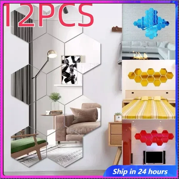 12Pcs Hexagon Acrylic Mirror Wall Stickers Home Decor DIY Removable Mirror Sticker Living-Room Decal Art Ornaments For mirror 1