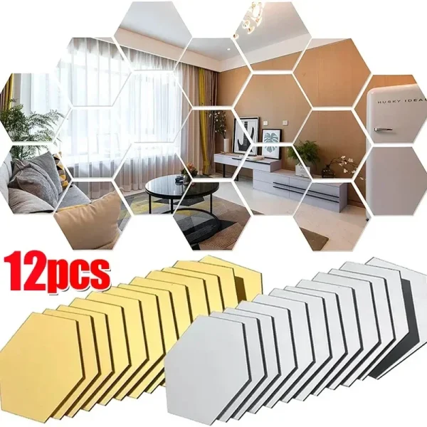 12Pcs Hexagon Acrylic Mirror Wall Stickers Home Decor DIY Removable Mirror Sticker Living-Room Decal Art Ornaments For mirror 2