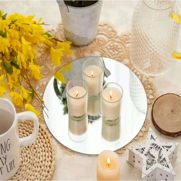 10PCS Acrylic round Mirrors 8 Inch Circle Candle Plates Wedding Table Centerpieces Wall Decor Mirror Trays for Events 6