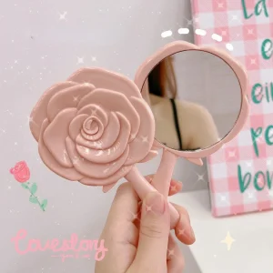 Retro Rose Flower Shape 3D Stereo  Cosmetic Makeup Compact Mirror 4 Colors Choose Hand Mirror Compact Mirror Wholesale 1