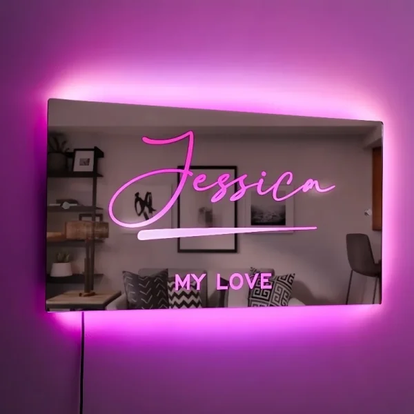 Personalized Name Mirror LED Light Custom Name Mirror Wall Light Bedroom Decor Christmas Valentine's Day Wedding Kid Gifts 2