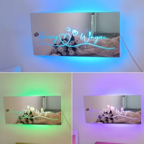 Personalized Name Mirror LED Light Custom Name Mirror Wall Light Bedroom Decor Christmas Valentine's Day Wedding Kid Gifts 4
