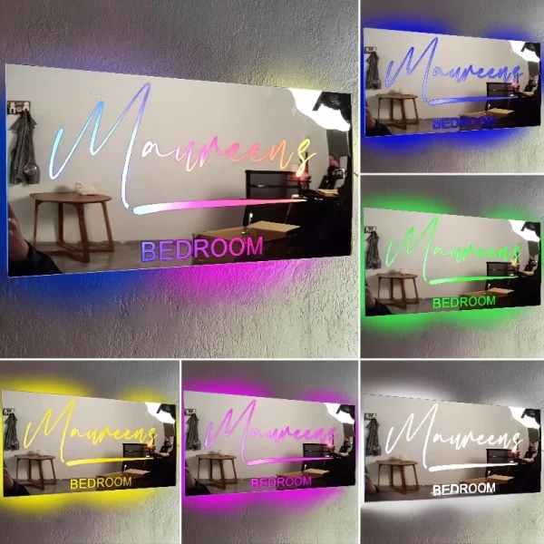 Personalized Name Mirror LED Light Custom Name Mirror Wall Light Bedroom Decor Christmas Valentine's Day Wedding Kid Gifts 5