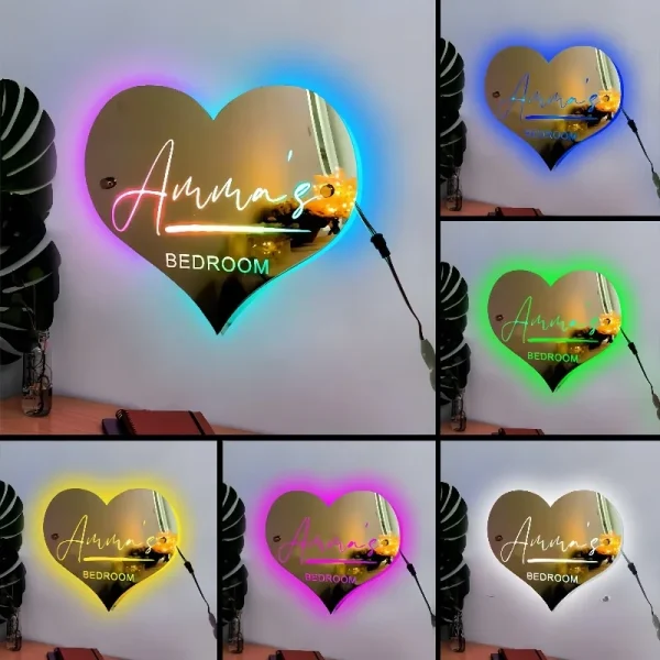 Personalized Name Mirror LED Light Custom Name Mirror Wall Light Bedroom Decor Christmas Valentine's Day Wedding Kid Gifts 6
