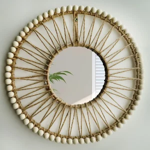 Hand-woven Nordic decorative hanging mirror creative wall sofa porch homestay style background wall hollow out decor mirror 1