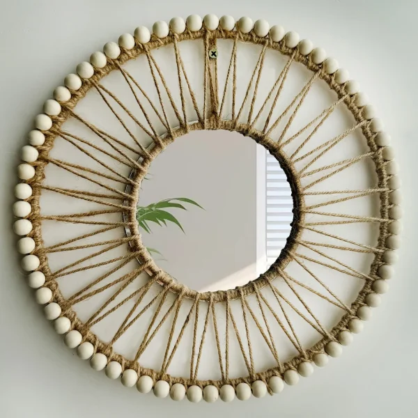 Hand-woven Nordic decorative hanging mirror creative wall sofa porch homestay style background wall hollow out decor mirror 1