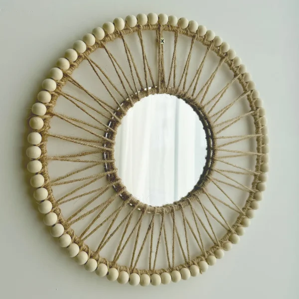 Hand-woven Nordic decorative hanging mirror creative wall sofa porch homestay style background wall hollow out decor mirror 2