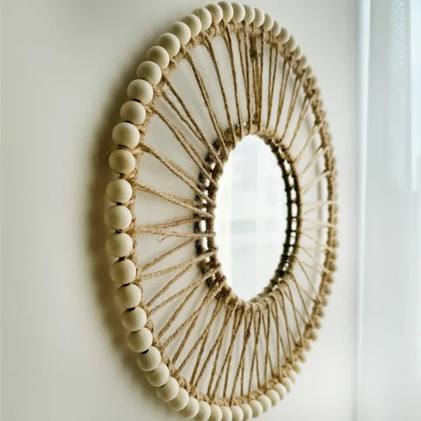 Hand-woven Nordic decorative hanging mirror creative wall sofa porch homestay style background wall hollow out decor mirror 3