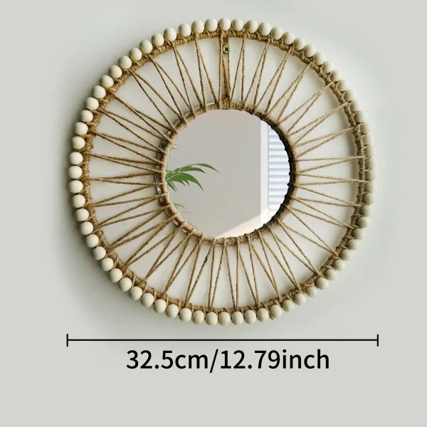 Hand-woven Nordic decorative hanging mirror creative wall sofa porch homestay style background wall hollow out decor mirror 6