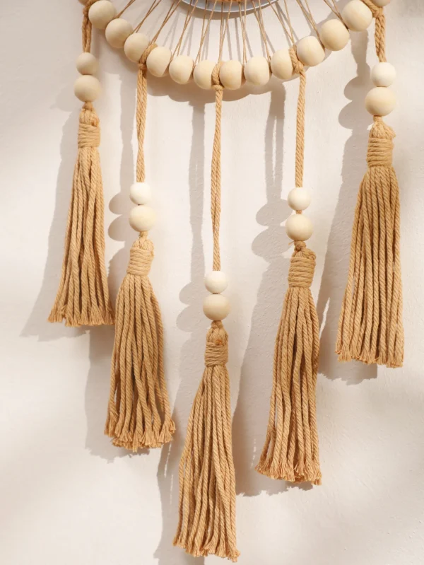 Wall Mirror Macrame Wooden Beads Decorative Mirrors Boho Home Decoration Room Decors Aesthetic Wall Art For Living Room Bedroom 4