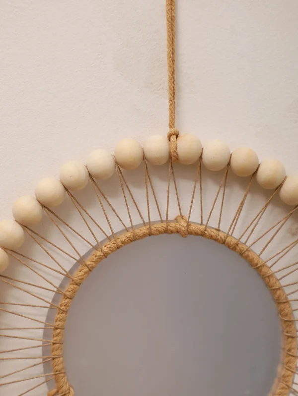 Wall Mirror Macrame Wooden Beads Decorative Mirrors Boho Home Decoration Room Decors Aesthetic Wall Art For Living Room Bedroom 6
