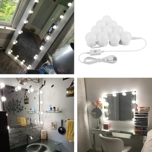 10PCS LED Make up Mirror Light Bulbs USB Hollywood Vanity Makeup Mirror Lights Bathroom Dressing Table Lighting Dimmable 1