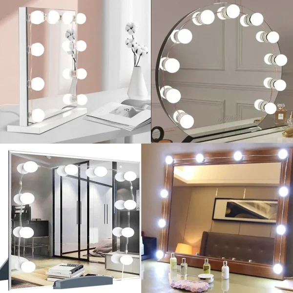 10PCS LED Make up Mirror Light Bulbs USB Hollywood Vanity Makeup Mirror Lights Bathroom Dressing Table Lighting Dimmable 3