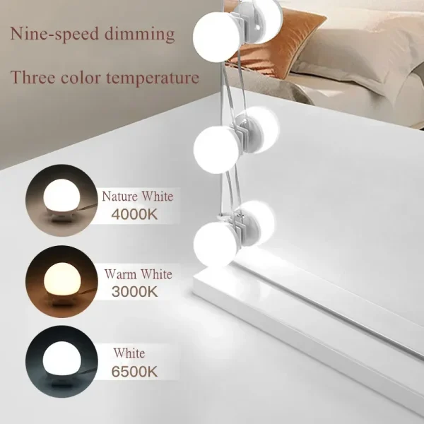10PCS LED Make up Mirror Light Bulbs USB Hollywood Vanity Makeup Mirror Lights Bathroom Dressing Table Lighting Dimmable 5