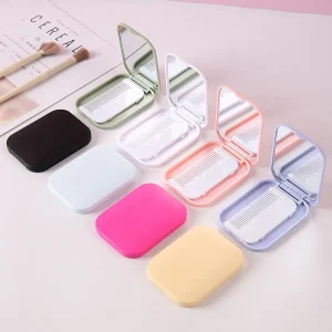 Small Mirror Comb Set Solid Color Fashion Portable Folding Makeup Mirror With Comb For Girl Gift Makeup Tools Vanity Miror 1