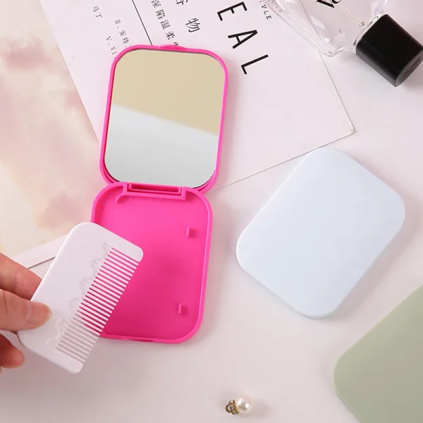 Small Mirror Comb Set Solid Color Fashion Portable Folding Makeup Mirror With Comb For Girl Gift Makeup Tools Vanity Miror 5