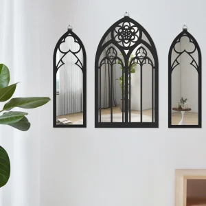 3Pcs Gothic Mirrors Wall Decor Spooky Gothic Arched Wall Mirrors Vintage Cathedral Arch Frame Mirror Decorative Goth Mirror 1