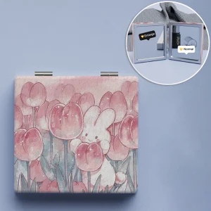 1Pc Tulip Bunny Cute Compact Mirror Makeup Mirror Square Folding Double-Sided Make Up Mirror Pocket Portable Compact For Girls 1